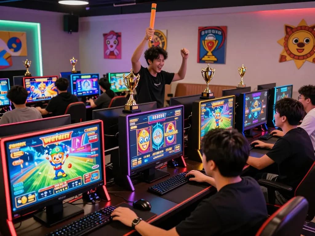 Exciting slot88 gaming experience with enthusiastic players celebrating wins in a vibrant setting.