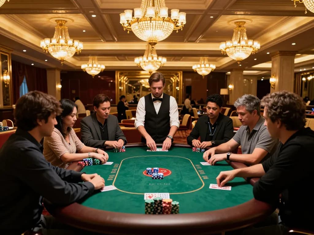 kkwin players engaging in high-stakes poker game within elegant casino atmosphere
