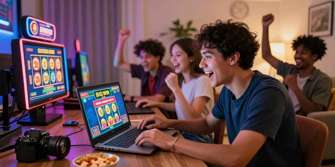 Exciting gameplay at tempototo with friends enjoying online gambling and vibrant graphics in a cozy living room.