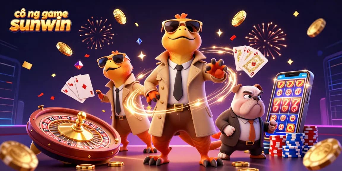 Join the fun at cổng game sunwin with dynamic raptors and bouncers in a vibrant casino scene.