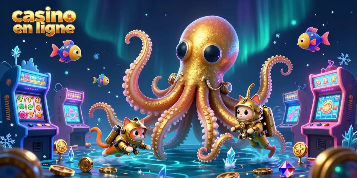Action dynamique au casino en ligne avec un kraken et des machines à sous colorées.