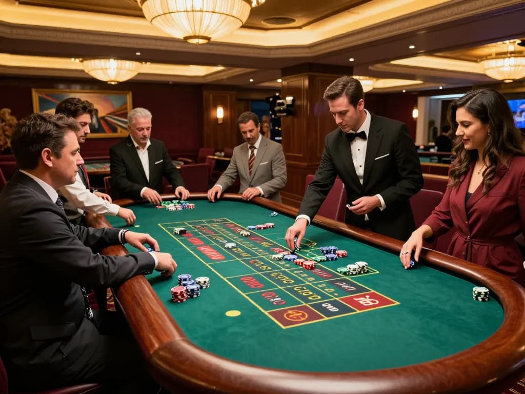 Players engage in a lively roulette game at QH88go, experiencing thrilling casino action.