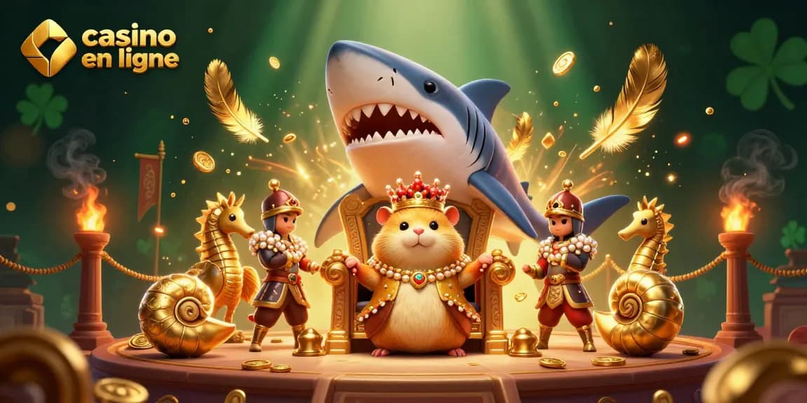Thème de casino en ligne avec un roi hamster et des gardes nautilus dans une scène animée.