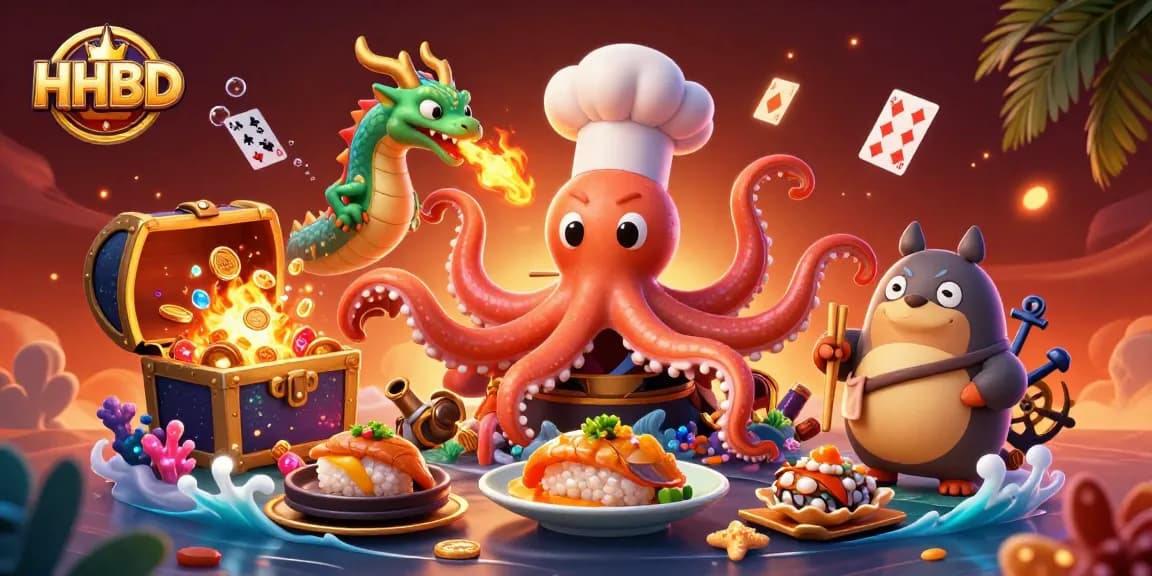 Engage with HHBD's thrilling gaming adventures featuring vibrant characters in a dynamic casino underwater scene.