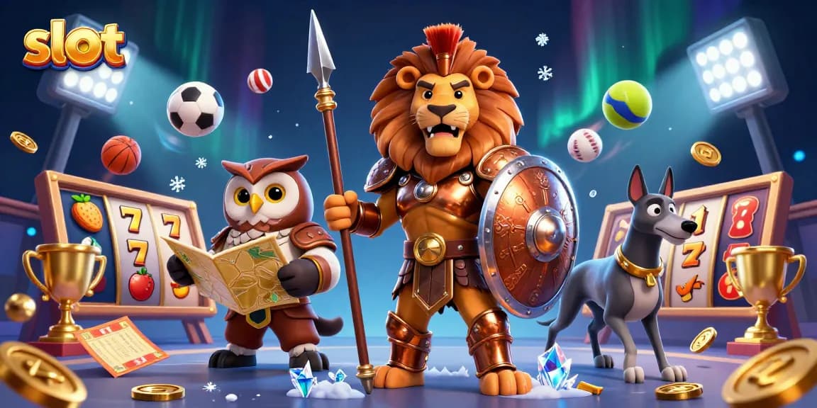 Slot memperlihatkan karakter pahlawan mengenakan armor, menghadirkan atmosfer kasino yang meriah.