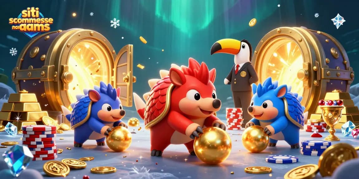 Siti scommesse non AAMS: divertiti con pangolini avversari che giocano con chips da poker e premi d'oro.