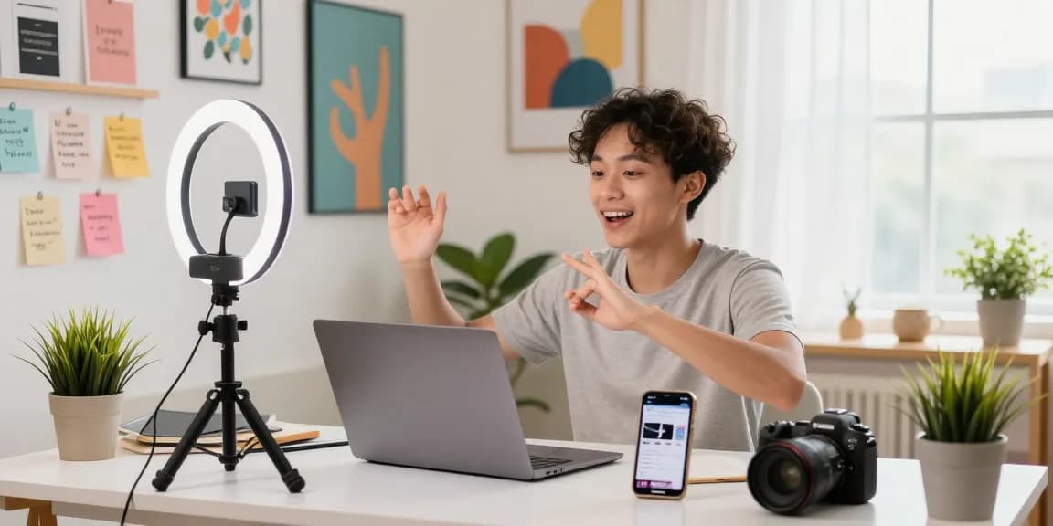 How to get 1000 followers on TikTok by creating engaging content in a vibrant home office setting.