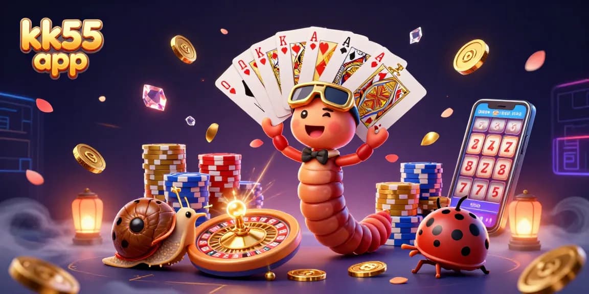 Experience the excitement of the kk55 app with dynamic casino characters and action-packed game elements.