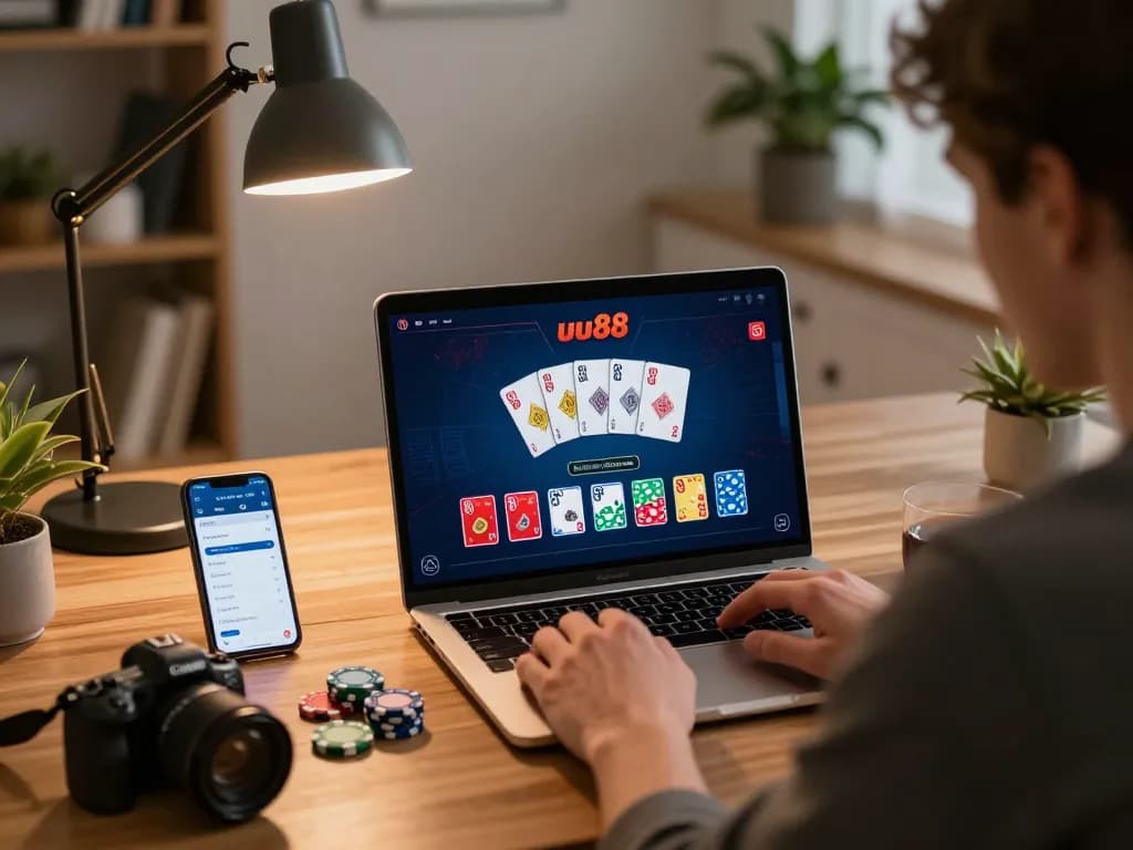 Engaging online poker gameplay on uu88 with chips and cards visible on the screen.