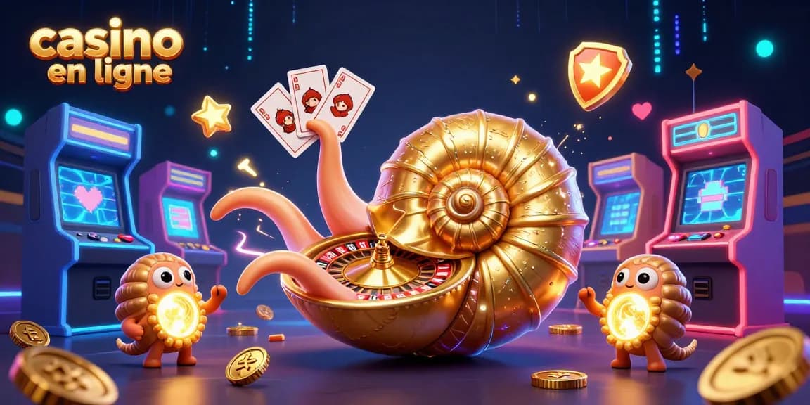 Jouez au casino en ligne avec notre illustration d'un nautile géant articulé autour d'une roulette.