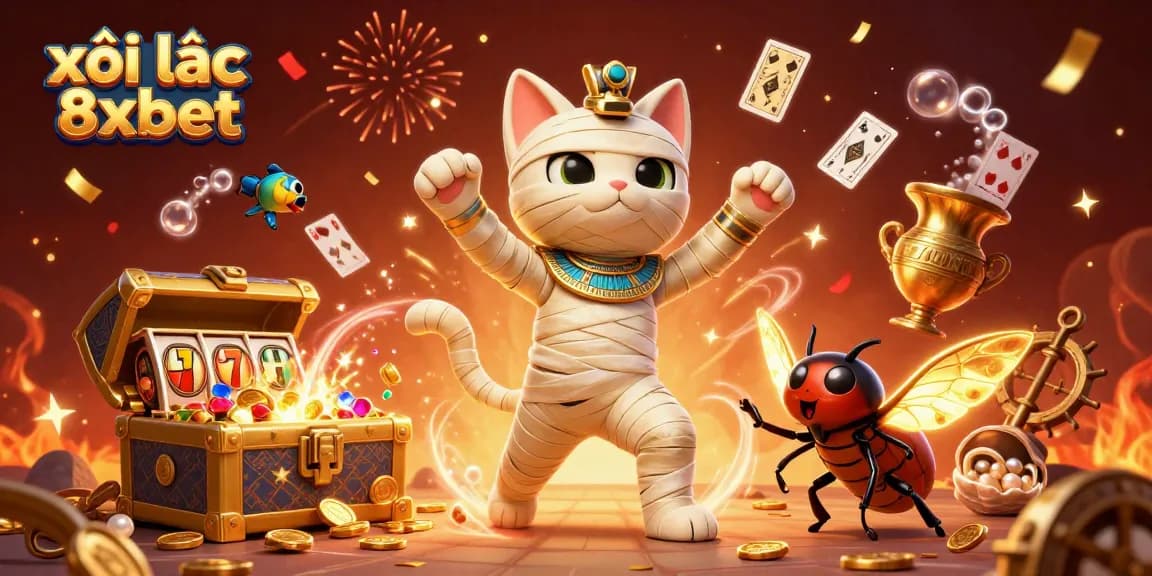Play and win big with xôi lạc 8xbet as a mummy cat embodies luck in a vibrant online casino!