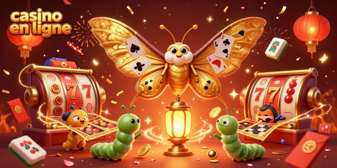 Vivez une expérience de jeux emblématiques dans le casino en ligne avec des symboles dorés et des lanternes.