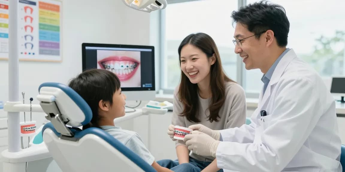 Child smiling after orthodontic treatment at orthodontist Melbourne office, showcasing braces.