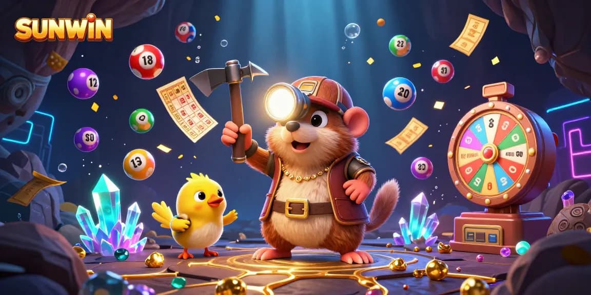 SUNWIN players enjoy thrilling jackpots with colorful lottery elements and a treasure-hunting mole.