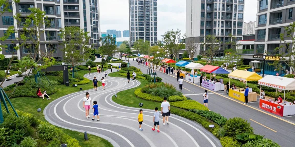 Dover Residences high-rise condominium with family enjoying the park and vibrant community life.