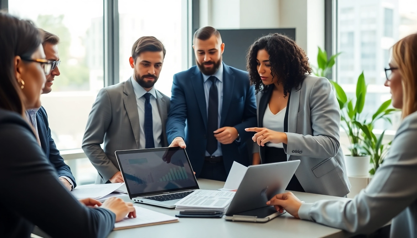 Consultant presenting on contracts and grants with a diverse team in a modern office.