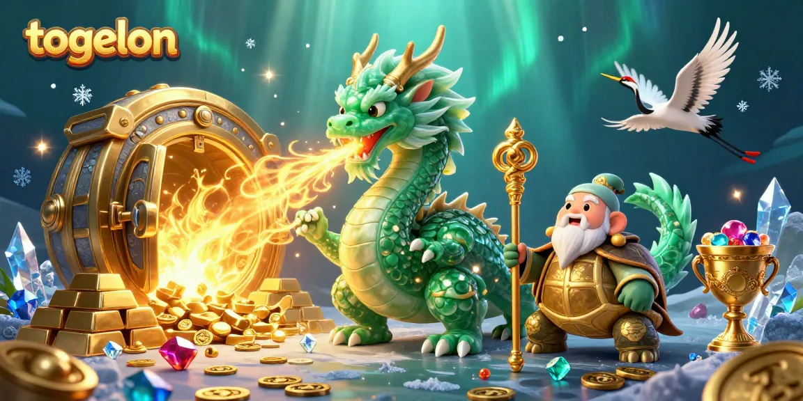 Engage the magic of togelon with a vibrant 3D illustration of a jade dragon and lucky symbols.