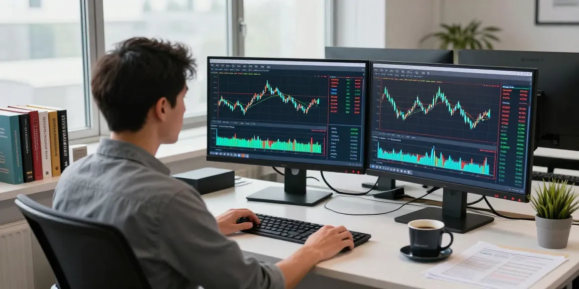 Traders using MetaTrader 4 for forex analysis in a modern office.