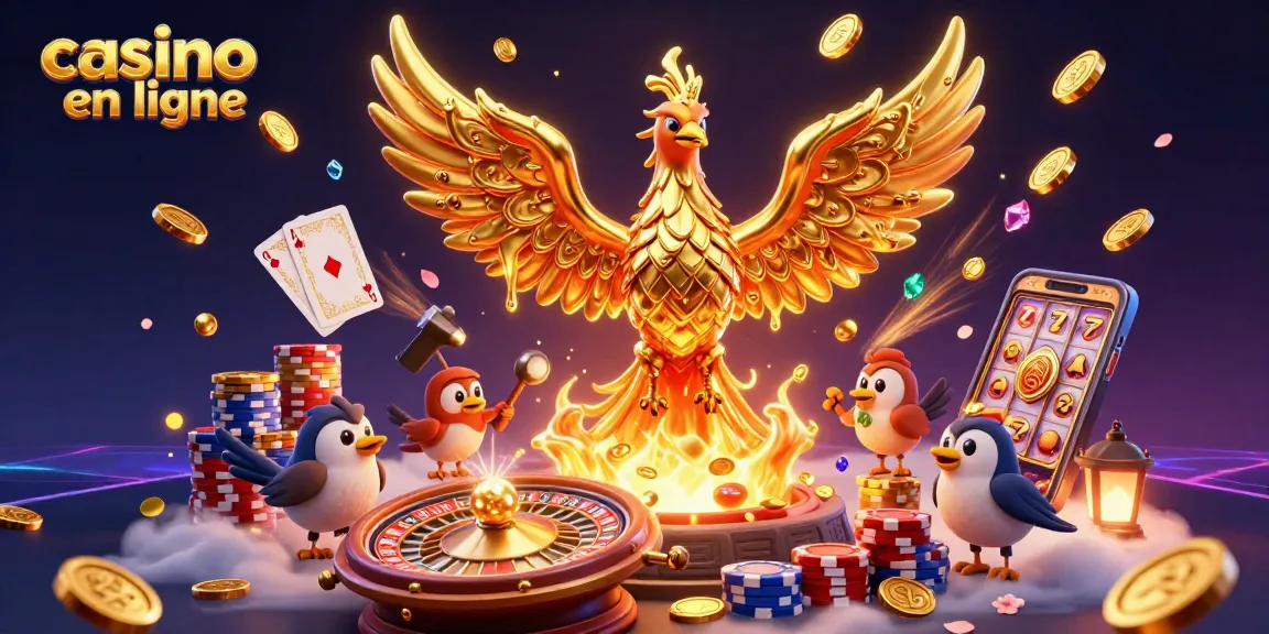 Les joueurs découvrent le monde du casino en ligne avec un phénix doré et des éléments de jeux captivants.