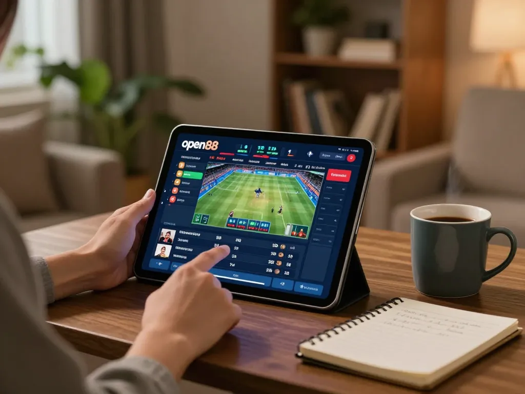 Player strategizing betting options on open88 app in a cozy home.