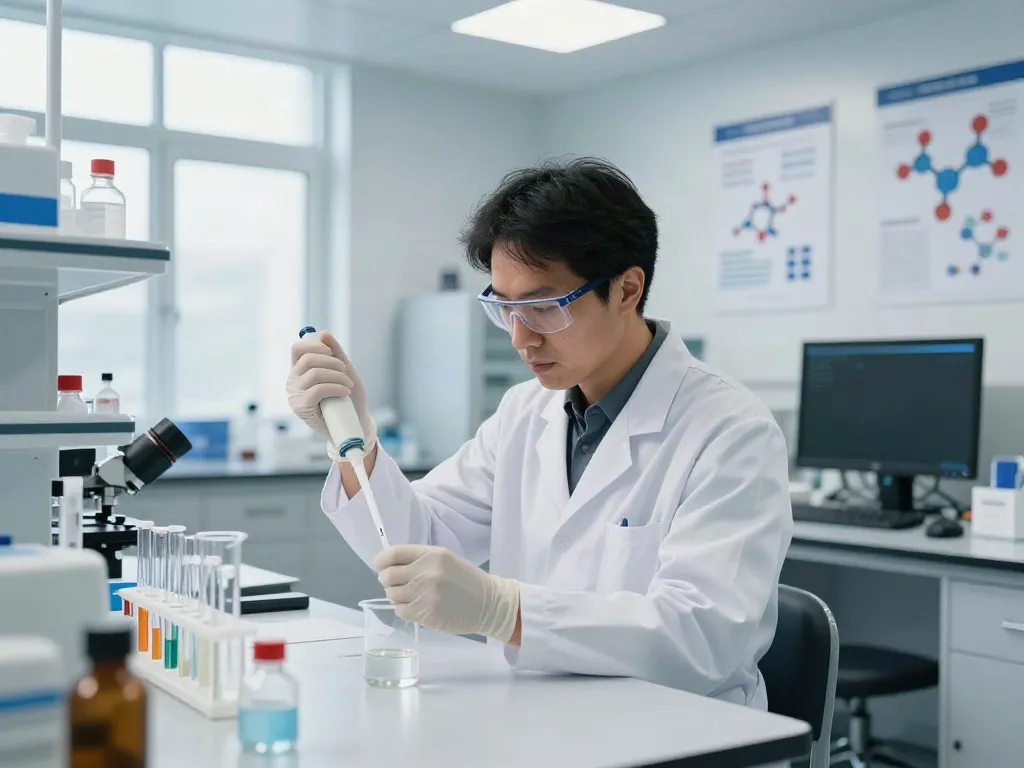 Scientist measuring SARMs in a modern lab environment at SwissChems.
