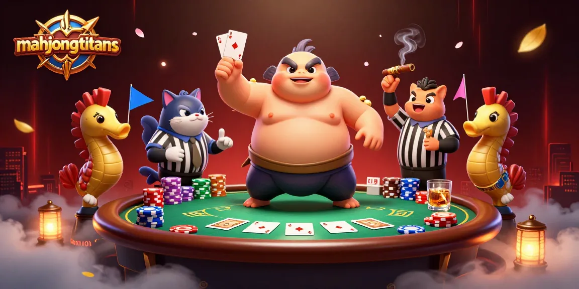 Engage in Mahjong Titans strategy with immersive gameplay visuals featuring poker, seahorse spectators, and dynamic casino elements.