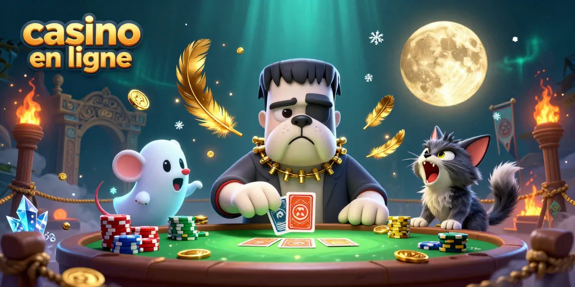 Jouer au casino en ligne avec un bulldog Frankenstein et un chaton loup dans une scène dynamique.