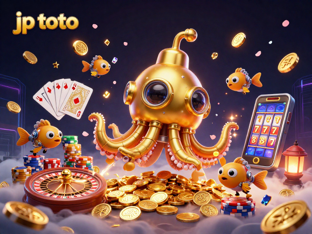 Experience dynamic gaming with jp toto's colorful golden kraken in a vibrant casino setting.
