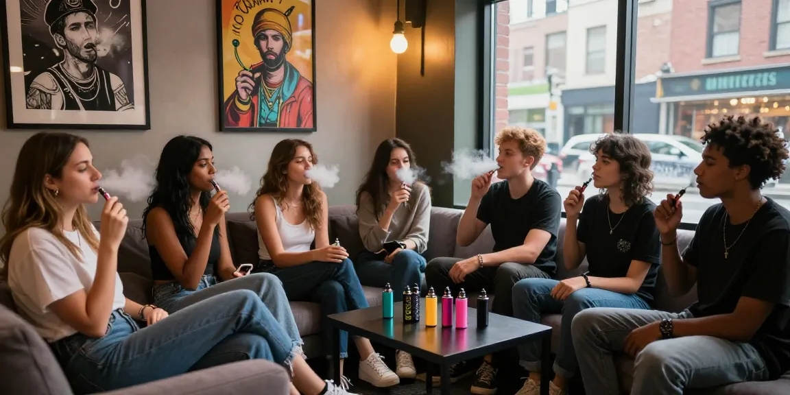 Group enjoying their vaping experience at 蒸氣天堂 lounge, showcasing modern vape devices and vibrant atmosphere.
