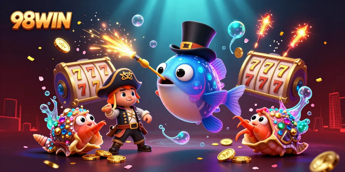Attract golden coins while experiencing 98WIN's rich gambling world with adventurous characters and vibrant visuals.