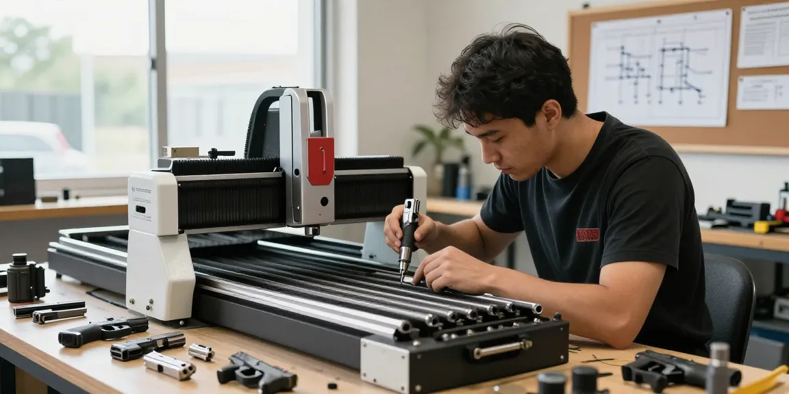 Custom Glock slide milling process at https://precisionglockslides.com with gunsmith precision and high-quality craftsmanship.