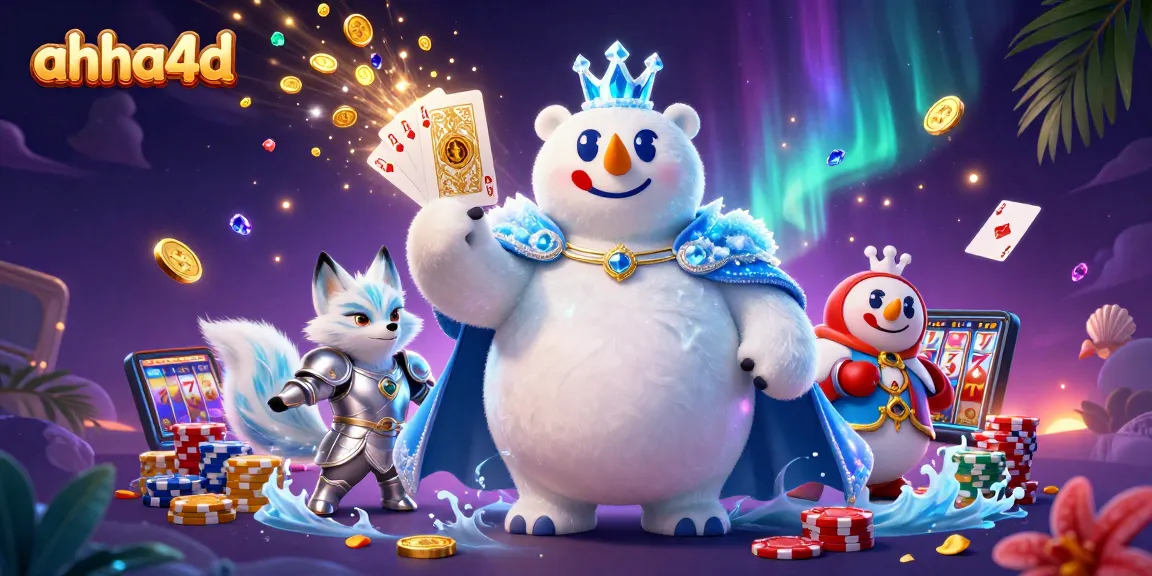 Engage with ahha4d through an epic casino adventure featuring a cartoon bear and fox amidst vibrant gaming elements.