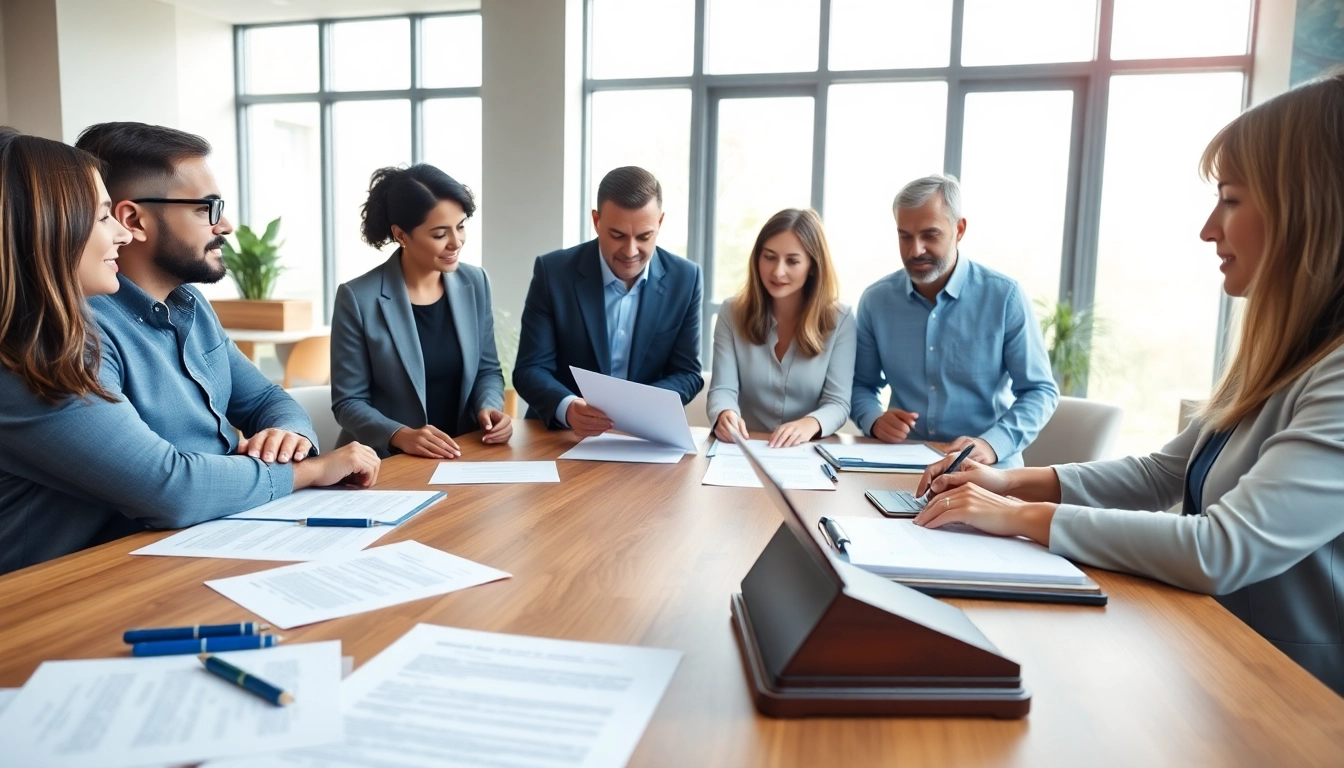 Engaging estate planning consultation showcasing professionals discussing legal documents.
