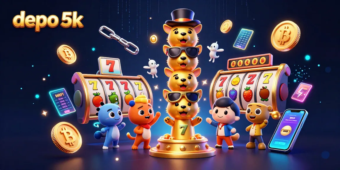 Play thrilling slot games at depo 5k with vibrant jackpot symbols and energetic casino elements.