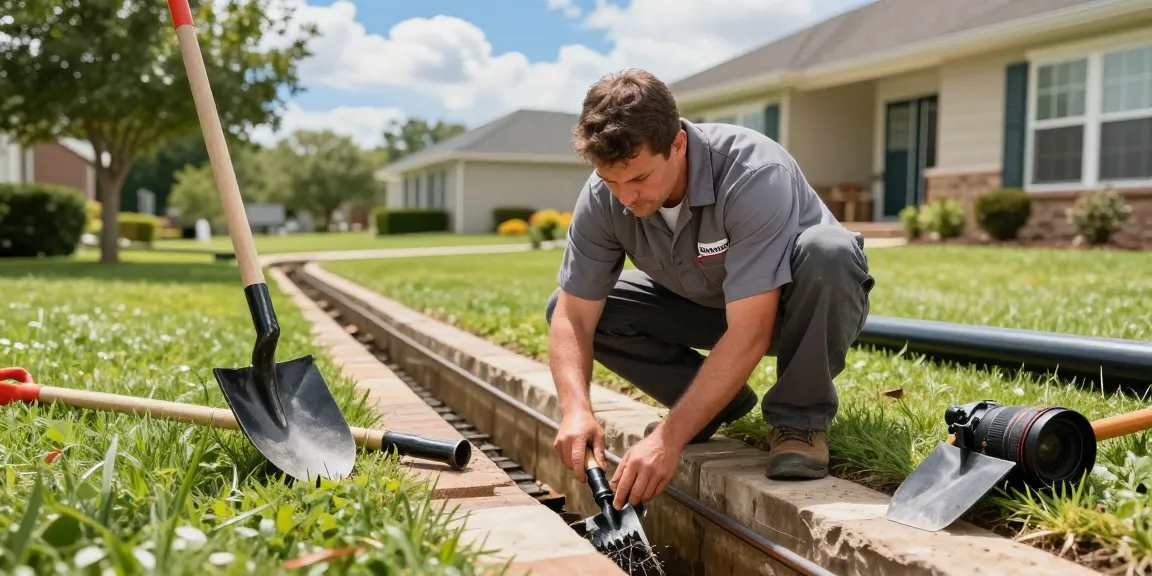 Expert Drainage Services in Fort Worth, TX, where a technician installs a French drain in a residential yard.
