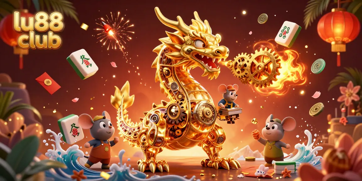 Play vibrant games at lu88 club, featuring a golden dragon and dynamic casino elements.