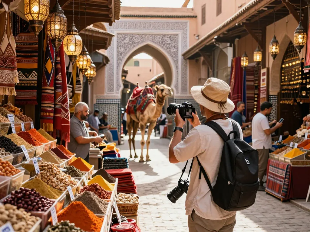 Immersive experience in Marrakech with Top Morocco Travel Company, showcasing vibrant markets and local culture.