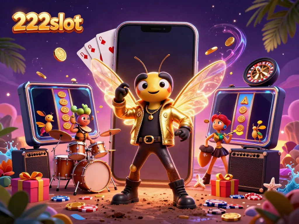 Permainan seru di 222slot dengan karakter rock cicada dan elemen kasino menarik.
