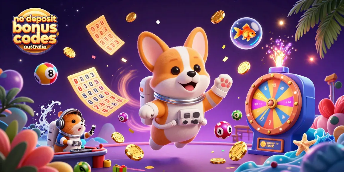 Experience the fun of no deposit bonus codes australia with a playful astronaut corgi in a vibrant casino scene.