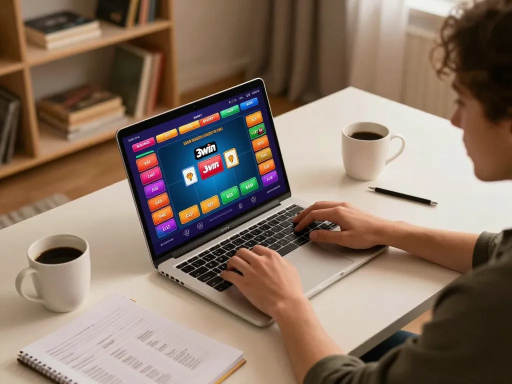 Engaged player exploring 3win poker betting options from a stylish home office.