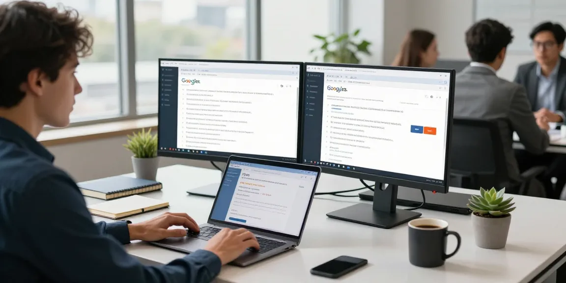 Searching for google jobs in a modern office with job alerts on screen.