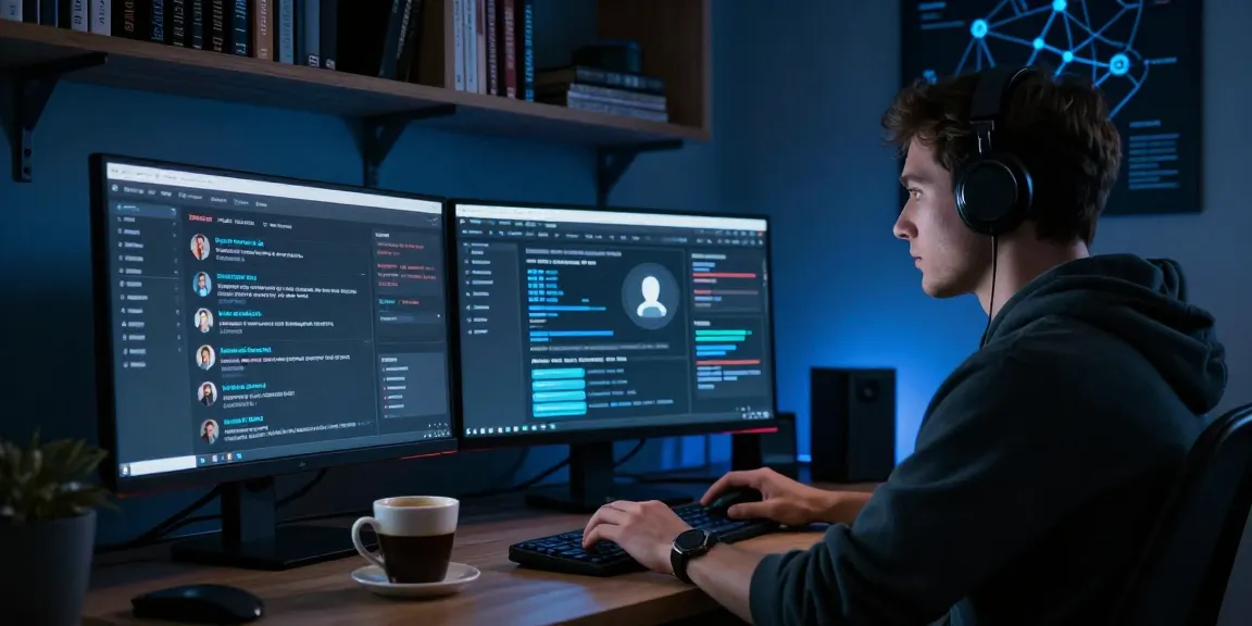 Best Darknet Markets 2026 showcased in a digital workspace with dual monitors and cybersecurity literature, illustrating the dark web ecosystem.