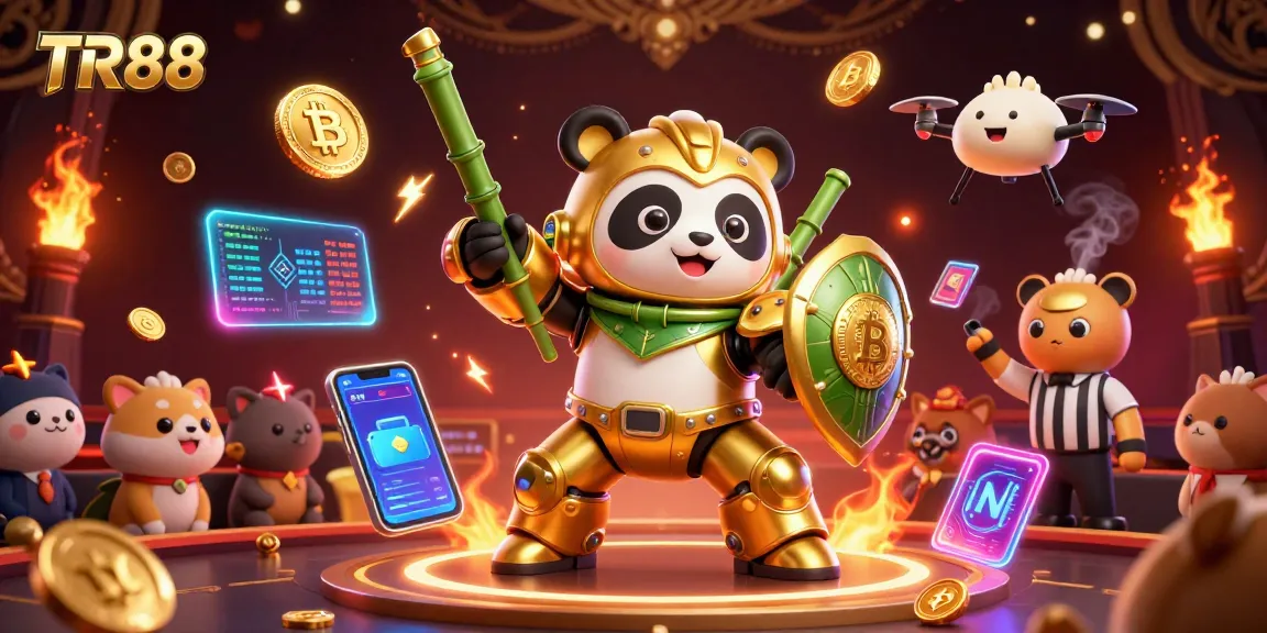 Experience the excitement at TR88 online casino with vibrant 3D characters and crypto elements.