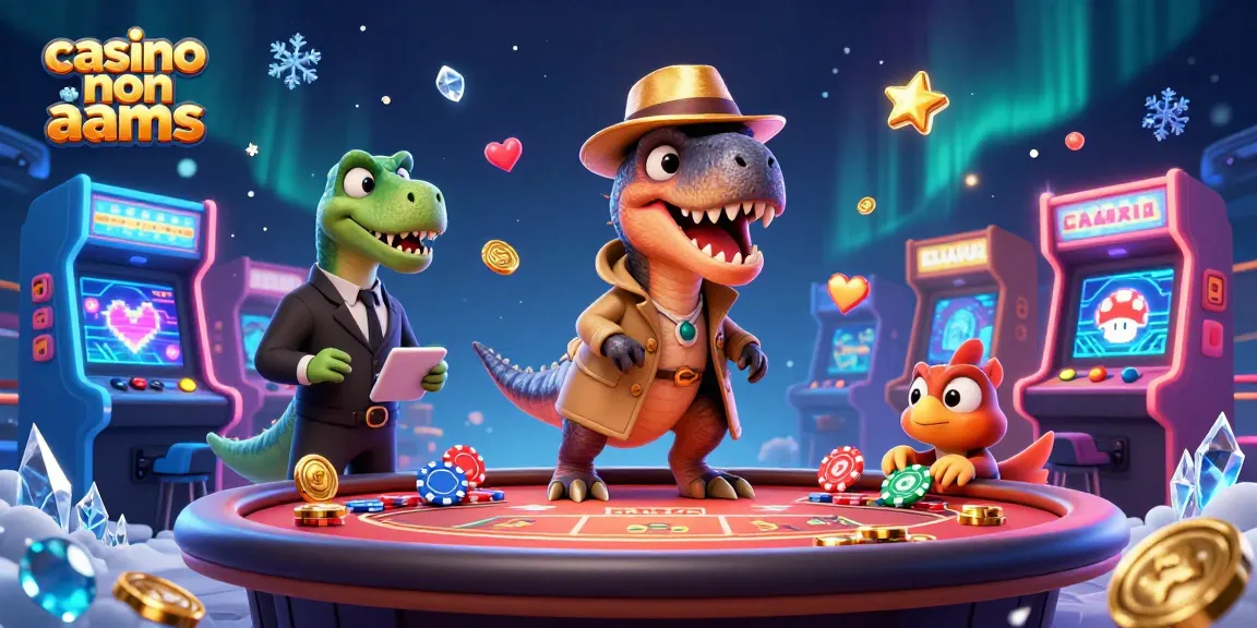 Giocare nei casino non AAMS con un velociraptor al tavolo di blackjack mentre schemi e dettagli colorati arricchiscono l'illustrazione.