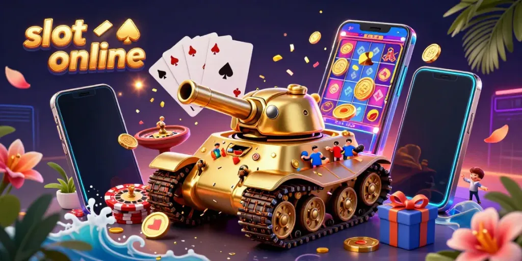 Experience the excitement of slot online gaming in this vibrant 3D casino scene with dynamic elements and engaging visuals.