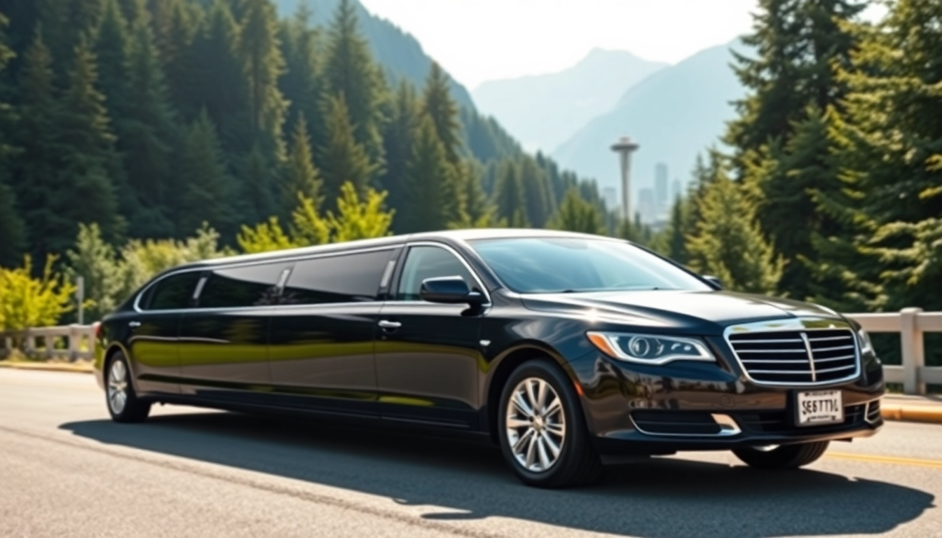 Experience luxurious limo service vancouver to seattle with a sleek vehicle against scenic landscapes.