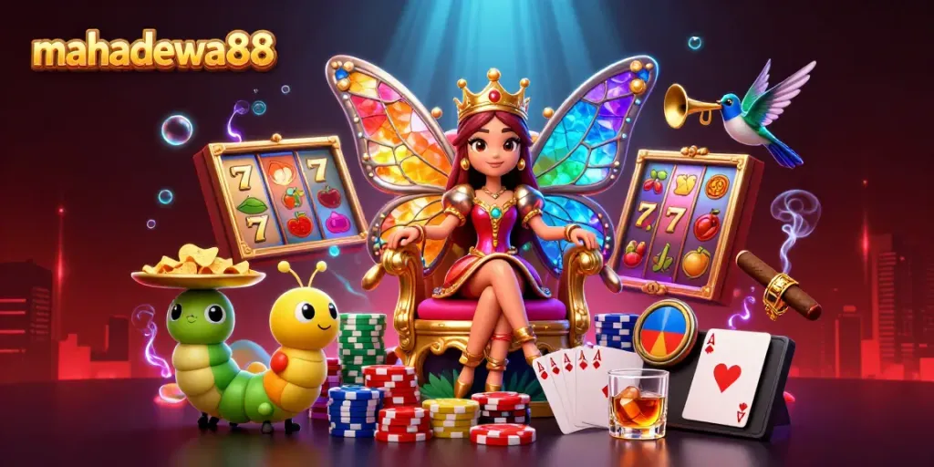 Experience the thrill of mahadewa88 with a vibrant digital illustration showcasing dynamic online slot gaming.