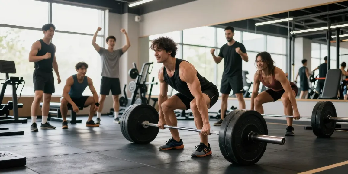 Anabolika Shop: Bodybuilder beim Deadlift im Fitnessstudio, motivierende Atmosphäre mit Trainingsgeräten.