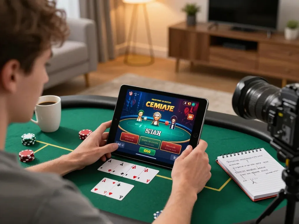 Engaging online poker gameplay on 777x with cozy atmosphere and strategy notes.