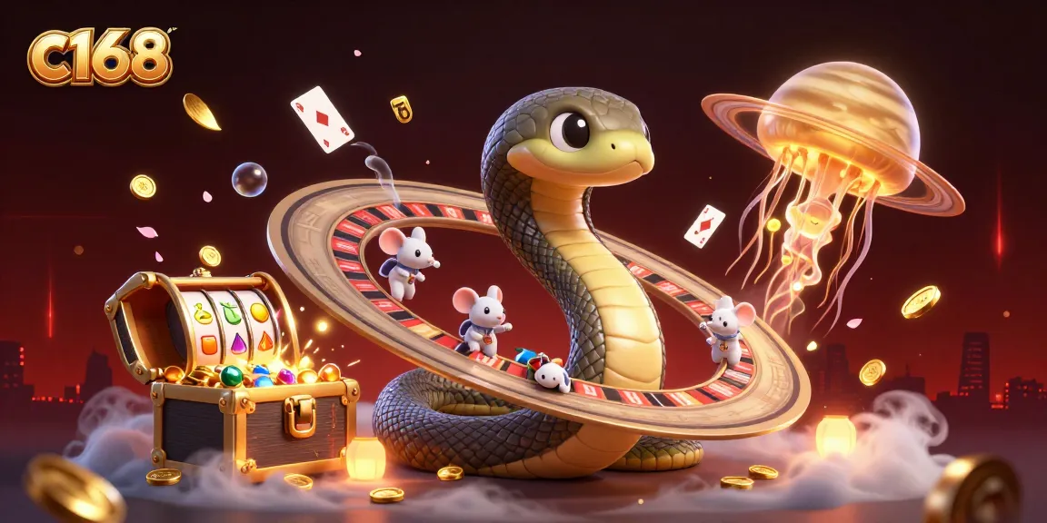 C168 offers exciting betting experiences with a dynamic roulette scene featuring cartoon elements, slot reels, and vibrant gameplay.